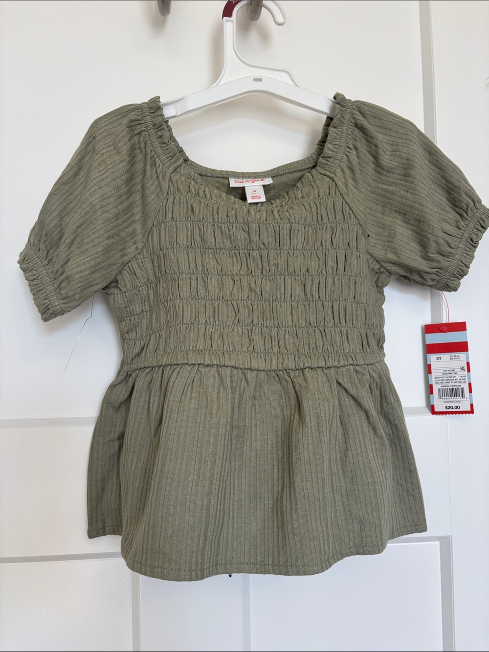 Cat & Jack Olive Green Smocked Peplum Top